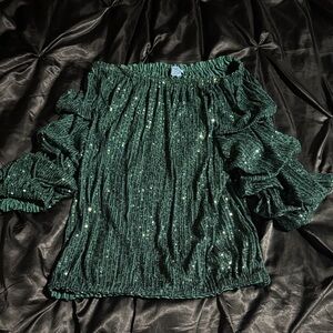CeCe Forest Green Sequin Off-Shoulder Top